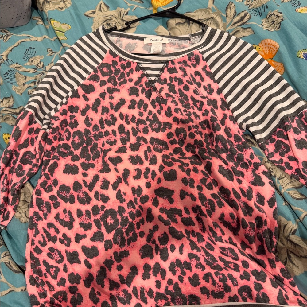 Pink Leopard Print and Striped Top
